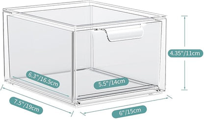 SpaceHacks 2 Pack Stackable Makeup Organizer and Storage, Acrylic Organizers，Clear Plastic Storage Drawer with Handles for Va