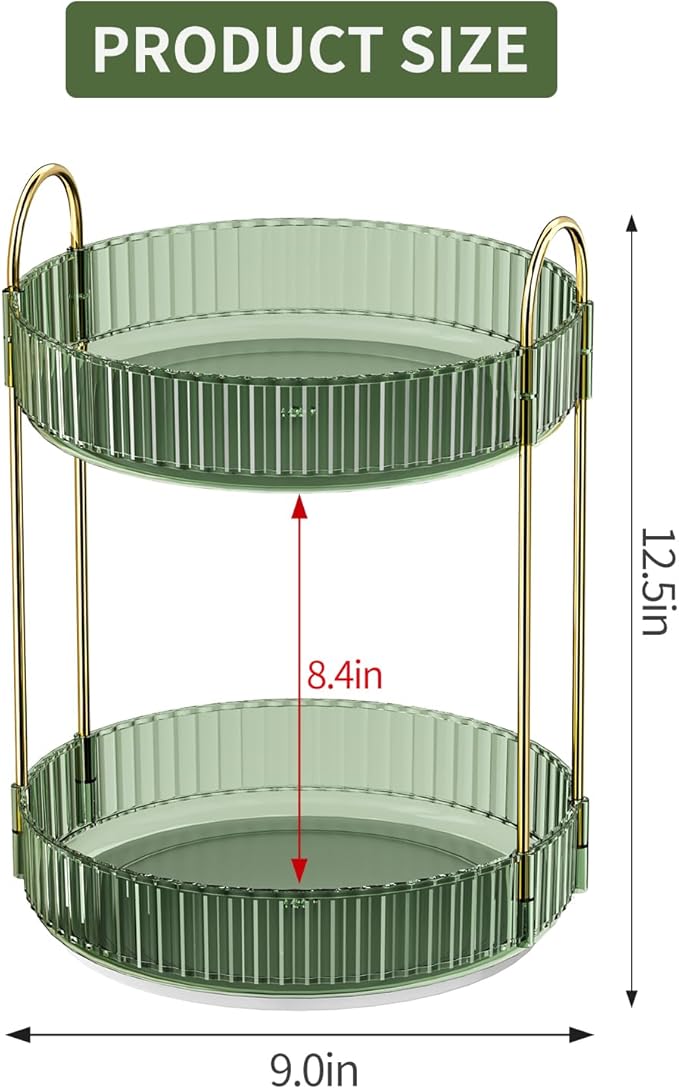 360° Rotating Makeup Organizer, Large Capacity Skincare Organizer, 2 Tier Cosmetic Skin Care Perfume Dresser Organizer, Fits 