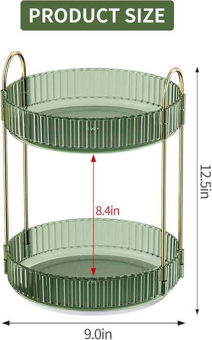 360° Rotating Makeup Organizer, Large Capacity Skincare Organizer, 2 Tier Cosmetic Skin Care Perfume Dresser Organizer, Fits 