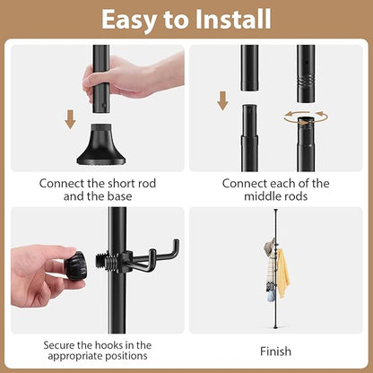 Coat Rack Freestanding, 56 to 125 inch Adjustable Tension Rod Hanger with 12 Hooks for Hanging Coat, Plant,Jacket, Hat, Scarf