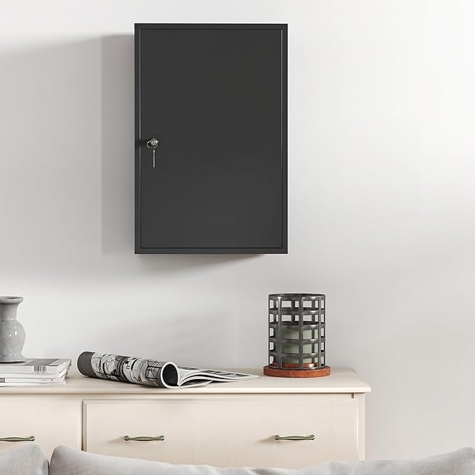 kleankin Steel Wall Mount Medicine Cabinet 3 Tier Emergency Box for Bathroom Kitchen, Lockable with 2 Keys, Black
