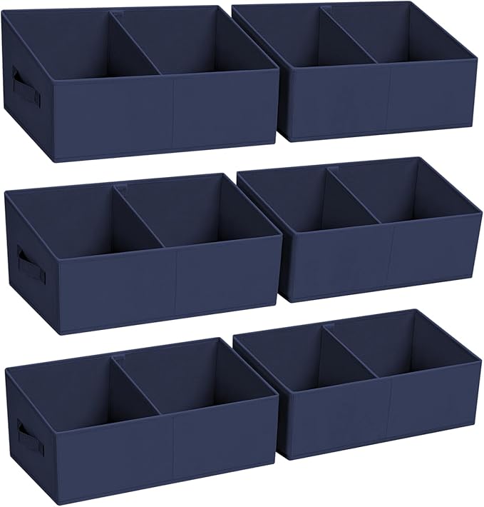 DIMJ Large Closet Shelf Organizer Bins 6 Packs with Handles and Divider, Fabric Trapezoid Storage Baskets, Foldable Clothes C