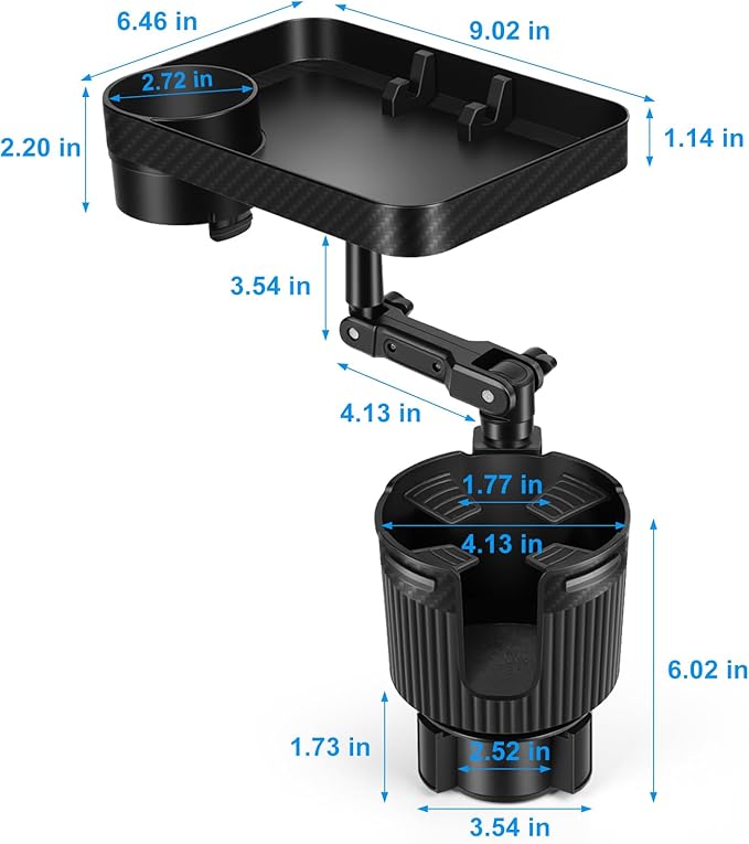 Car Cup Holder Tray, Car Food Tray for Eating with Phone Holder, Large Car Cup Holder Expander with Adjustable Base, Fit in 2