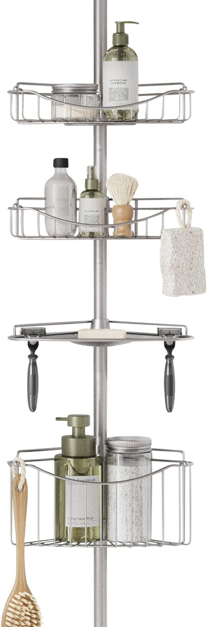 Zenna Home Tension Pole Shower Caddy Corner Organizer, Adjustable Standing Shower Caddy with 3 Shelves and Soap Tray, Rust Re