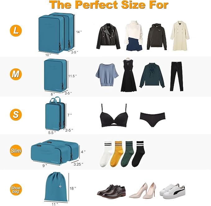8 Set Compression Packing Cubes for Travel, Waterproof Luggage Organizers, Suitcase Organizer Set for Carry-On & Checked Bagg