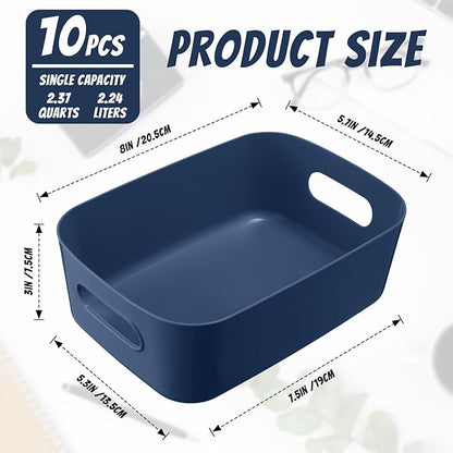 Zopeal Plastic Storage Bins 10 Pcs Blue Pantry Organizer Bins Small Baskets Storage Containers for Home Kitchen (8 x 5.7 x 3 