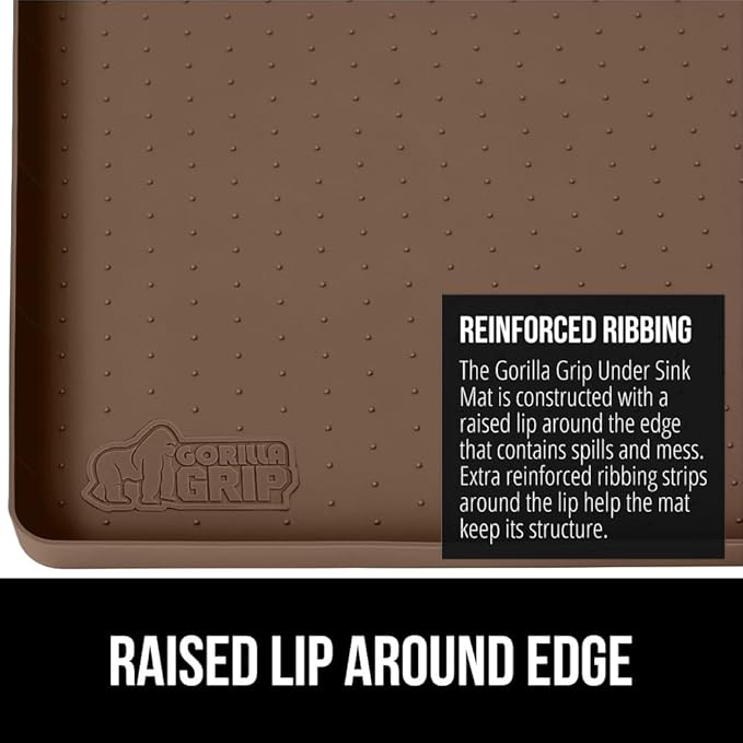 GORILLA GRIP Waterproof Silicone Under Sink Mat with Raised Lip for Kitchen and Bathroom, Cabinet Shelf Liner Stay in Place M
