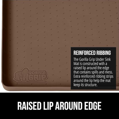 GORILLA GRIP Waterproof Silicone Under Sink Mat with Raised Lip for Kitchen and Bathroom, Cabinet Shelf Liner Stay in Place M