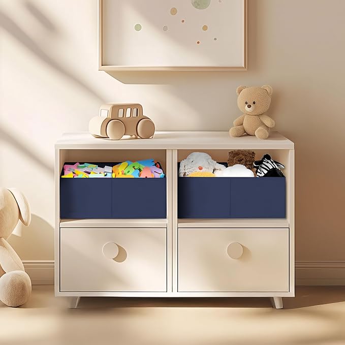 DIMJ Large Closet Shelf Organizer Bins 6 Packs with Handles and Divider, Fabric Trapezoid Storage Baskets, Foldable Clothes C