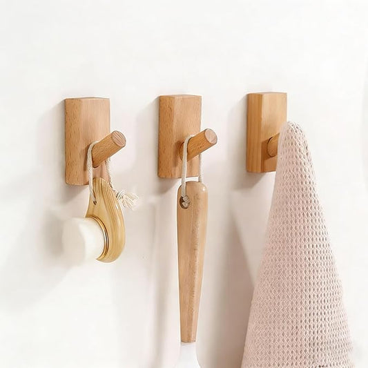 HomeDo Adhesive Wall Hooks Hat Rack, Wooden Coat Hooks Wall Mounted, Decorative Hooks Single Organizer Hat Hanger Towel Rack,