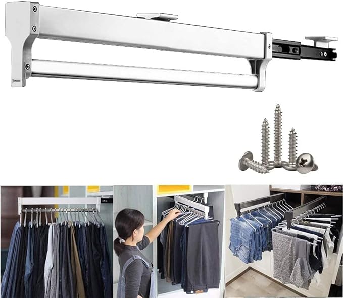 LJYT Pull-Out Wardrobe Clothes Rail,Extendable Closet Rod,Closet Organizer Rack for Pants/Coat/Scarves,35-65cm Available (Siz