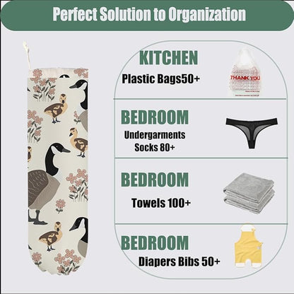 2 Pcs Chicken Plastic Bag Holder, Duck Wall Mount Plastic Bag Holders for Grocery Bags, Large Washable Grocery Bags Storage Dispenser for Home Kitchen Pantry Decor, Flowers Gifts for Women Mom