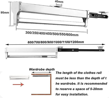Pull Out Clothes Rail Extendable Pull Out Closet Rod - Wardrobe Pull-Out Trousers Rack, 30-60Cm Extendable Pull-Out Clothes R