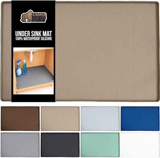 GORILLA GRIP Waterproof Silicone Under Sink Mat with Raised Lip for Kitchen and Bathroom, 31 x 22 in, Cabinet Shelf Liner Sta