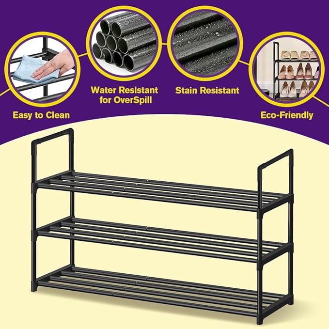 Shoe Rack - Metal Shoe Rack Organizer - Stackable Shoe Storage Shelf for Entryway, Closet, Bathroom 30cm(D) x 92cm(W) x 55cm(