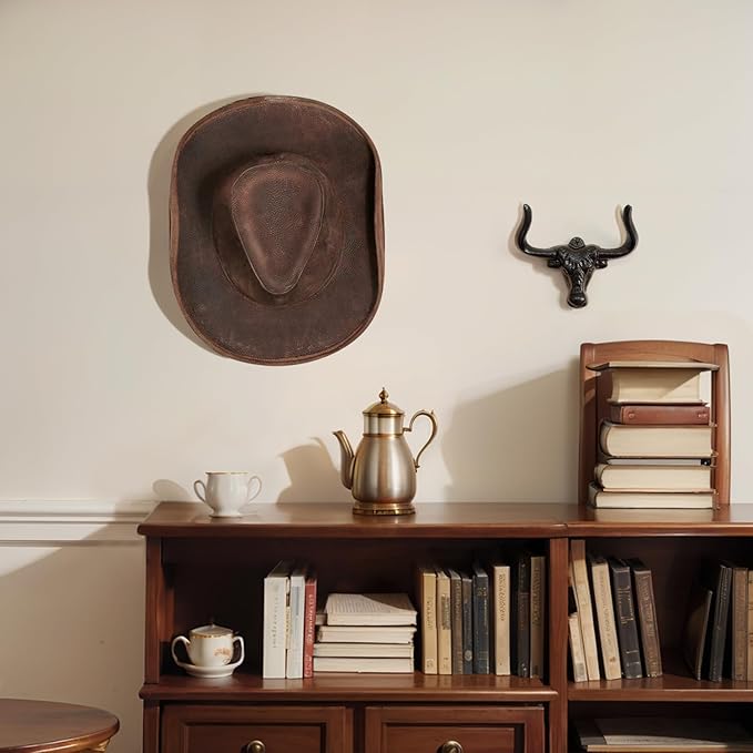 Cowboy Hat Rack for Wall, Cast Iron Cowboy Hat Holder,Hat Storage Organizer Hat Hooks for Wall Western Decor for Bedroom