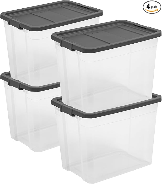 STERILITE 108 QT. Clear Stacker Storage Container Tote with Latching LID 4-Pack 4 X 1