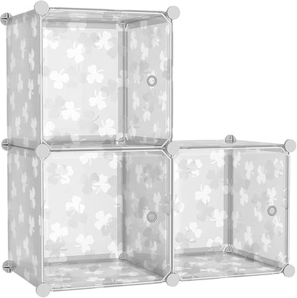 C&AHOME Cube Storage Organizer with Doors, 3-Cube Shelves, DIY Plastic Modular Bookshelf, Closet Clothes Storage Shelving Ide