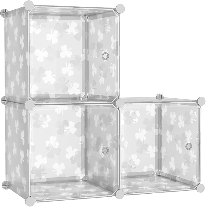 C&AHOME Cube Storage Organizer with Doors, 3-Cube Shelves, DIY Plastic Modular Bookshelf, Closet Clothes Storage Shelving Ide
