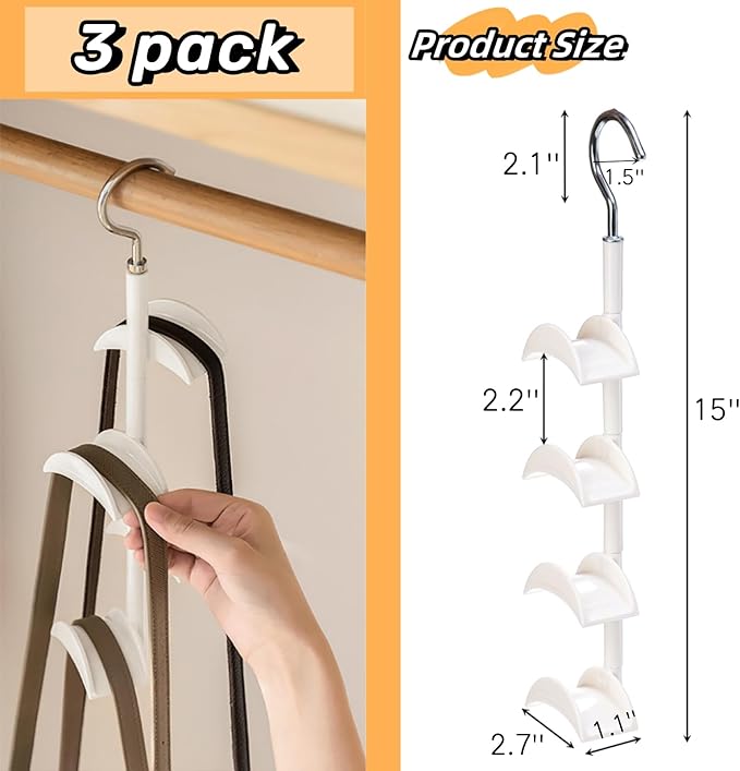 Lyellfe 3 Pack Purse Hanger for Closet, 360°Rotatable Handbag Tote Bag Hooks, Space Saving 4 in 1 Bag Hanging Organizer for B