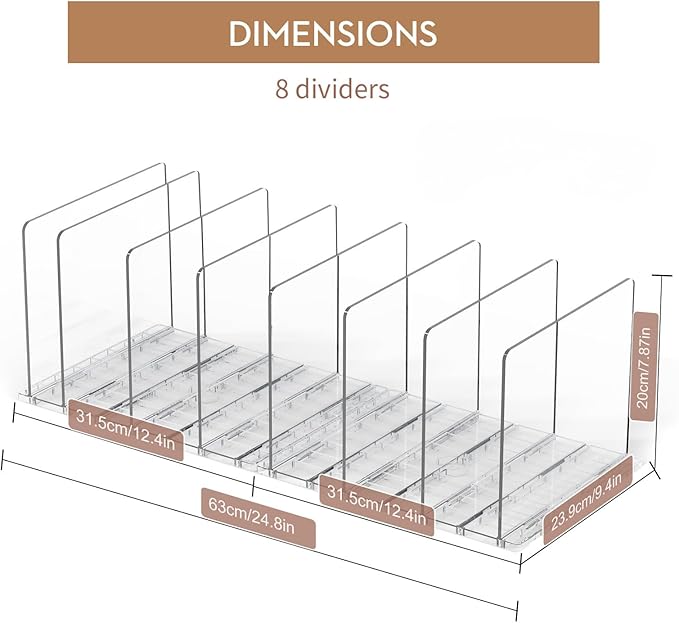 GoMaihe Bag & Purse Organizer for Closet: Adjustable Clear Handbag Storage Shelf - Plastic Clutch Dividers | Minimal | Keep P