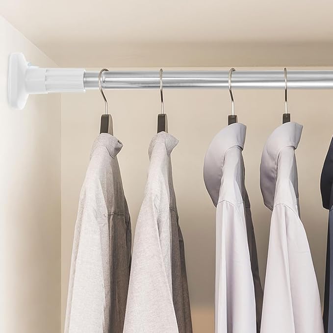 Lurrose 2 Pcs Adjustable Stainless Steel Closet Rods Heavy Duty Tension Bars 47-80cm Extendable Wardrobe Poles No Drilling fo
