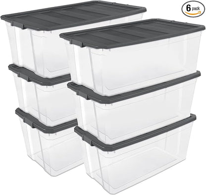Sterilite 6-Pack Modular Stacker Box, Durable Clear Plastic Storage Bins with Latching Lids, 200 Quart - Stackable Organizing
