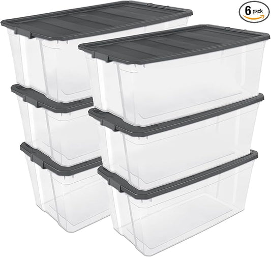Sterilite 6-Pack Modular Stacker Box, Durable Clear Plastic Storage Bins with Latching Lids, 200 Quart - Stackable Organizing