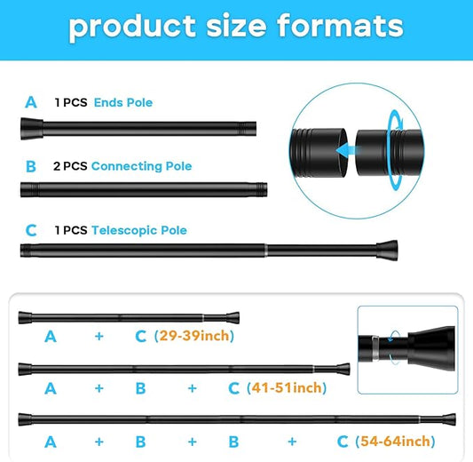 4Pack Black Tension Curtain Rod for Windows 29 to 64 inch, Never Rust adjustable curtain rod tension curtain rods no drilling
