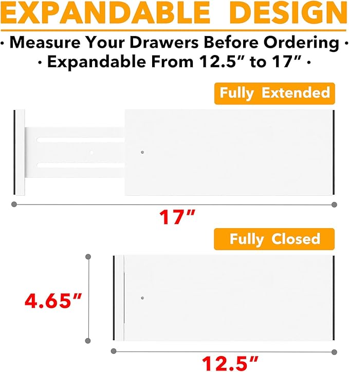 SpaceAid Bamboo Dresser Drawer Dividers 6 Pack, (Need 4.65" Deep Drawer) Adjustable 12.5“-17” Organizers, Expandable Organiza