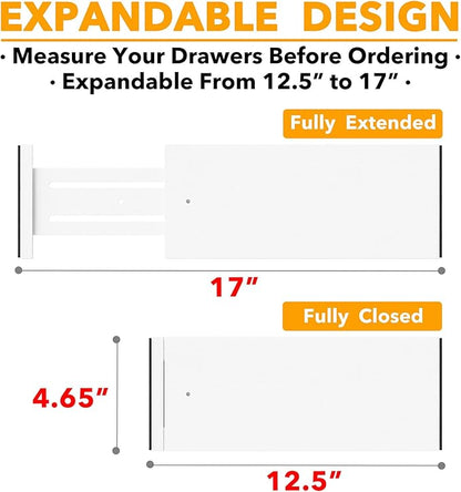 SpaceAid Bamboo Dresser Drawer Dividers 6 Pack, (Need 4.65" Deep Drawer) Adjustable 12.5“-17” Organizers, Expandable Organiza