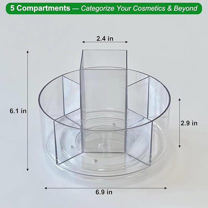 Taiuloo 360 Rotating Makeup Organizer, Lazy Susan Cosmetics Storage Turntable, Round Spinning Brush & Pen Holder, Clear Acryl