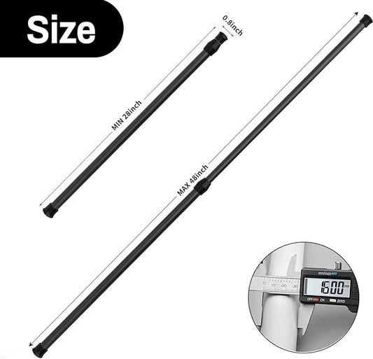 2Pcs Spring Tension Curtain Rod，28-48 Inches Adjustable Expandable Pressure Black Curtain Tension Rods For Kitchen, Bathroom,