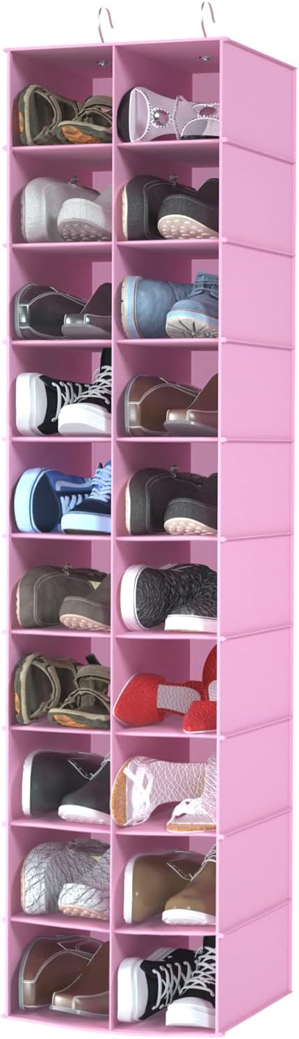coastal rose Hanging Shoe Organizer for Closet, 20 Sections Hanging Closet Organizers and Storage Shelves, Space Saving Shoe 