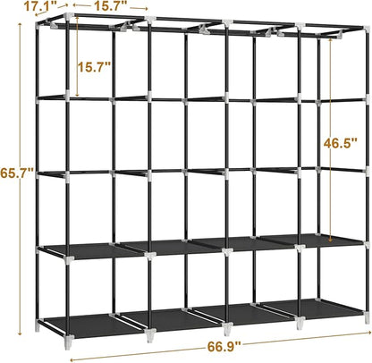 MOGELAFOO 67 Inch Portable Closet Wardrobe for Hanging Clothes, Wardrobe Closet with Cover, 4 Hanging Rods and Side Pockets, 
