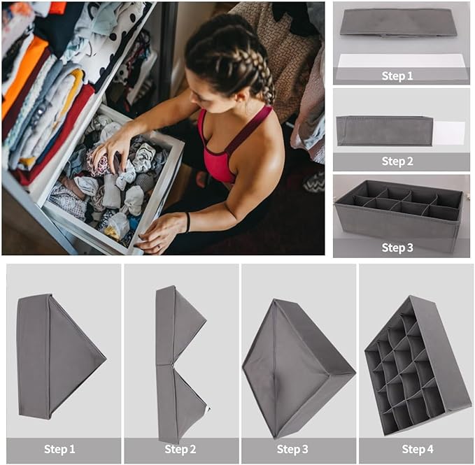 Lourome Underwear Organizer, 10 Set Foldable Fabric Underwear Drawer Organizer and Sock Organizer, Drawer Organizers for Clot