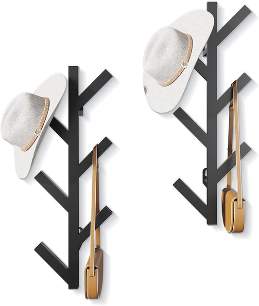 RRG 2 Pack Vertical Coat Rack Wall Mounted, Metal Vertical Hat Rack for Wall, Modern Wall Coat Tree for Hats, Jackets, Bags, 