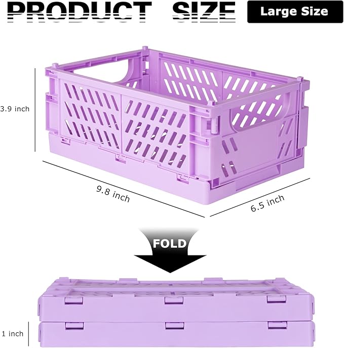 Tixill 2-Pack Mini Foldable Plastic Baskets for Organizing and Storage, Collapsible Storage Crate for Home Kitchen Bedroom Ba
