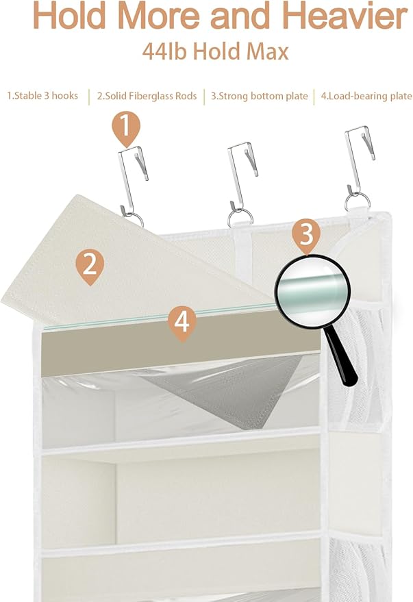 TAHAVICE 1 Pack Over The Door Storage Organizer with 5 Pockets 10 Mesh Pockets, 44 lbs Weight Capacity Door Hanging Organizer