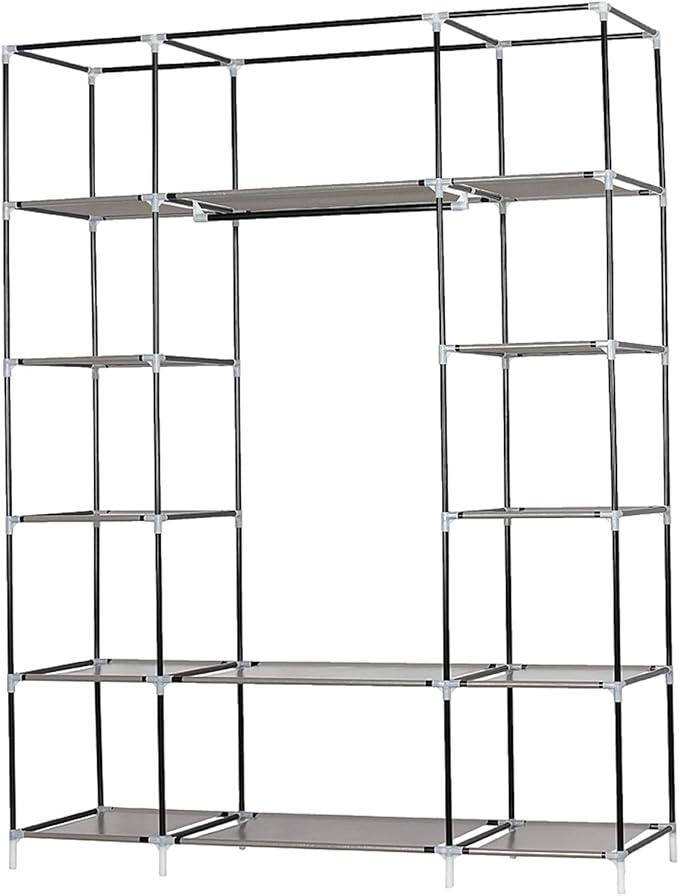 67" Freestanding Closet Organizer,Non-Woven Fabric Closet Wardrobe,Portable Covered Garment Rack,Steel Tube Wardrobe Clothes 