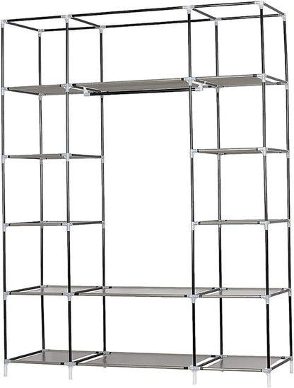 67" Freestanding Closet Organizer,Non-Woven Fabric Closet Wardrobe,Portable Covered Garment Rack,Steel Tube Wardrobe Clothes 