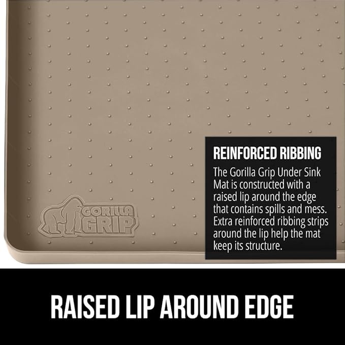 GORILLA GRIP Waterproof Silicone Under Sink Mat with Raised Lip for Kitchen and Bathroom, Cabinet Shelf Liner Stay in Place M