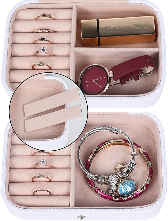 Hatori Travel Jewelry Box, PU Leather Small Jewelry Organizer for Women Girls, Portable Mini Travel Case Display Storage Hold