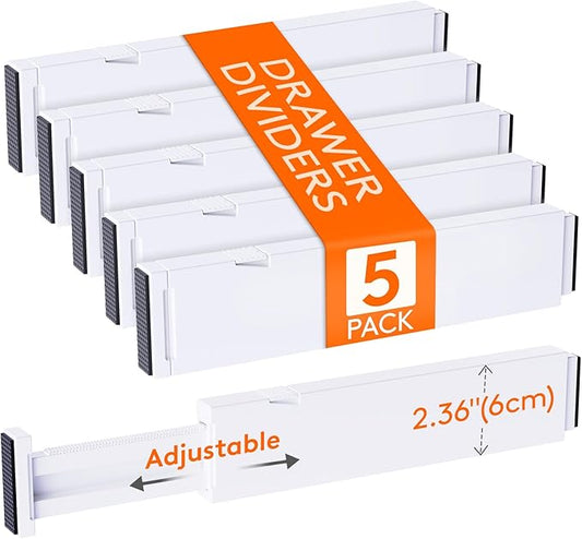 Lifewit 5 Pack 2.36" High Drawer Dividers 28-43.5cm/11-17" Adjustable Drawer Organizer for Clothes/Utensils, Expandable Drawe