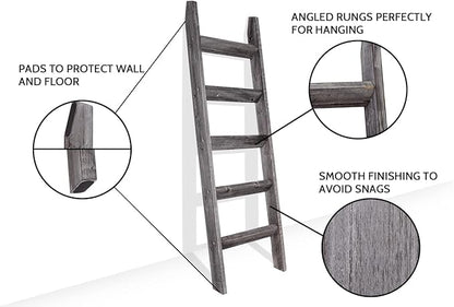 FUIN 5ft (58") Wood Blanket Ladder Living Room Decorative Wall Leaning Farmhouse Quilt Display Holder Rustic Wooden Towel Rac