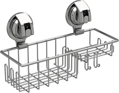 TESOT Suction Cup Shower Shelf, Shower Caddy Soap Dish with Hooks for Sponge, Rust Proof 304 Stainless Steel, Silver
