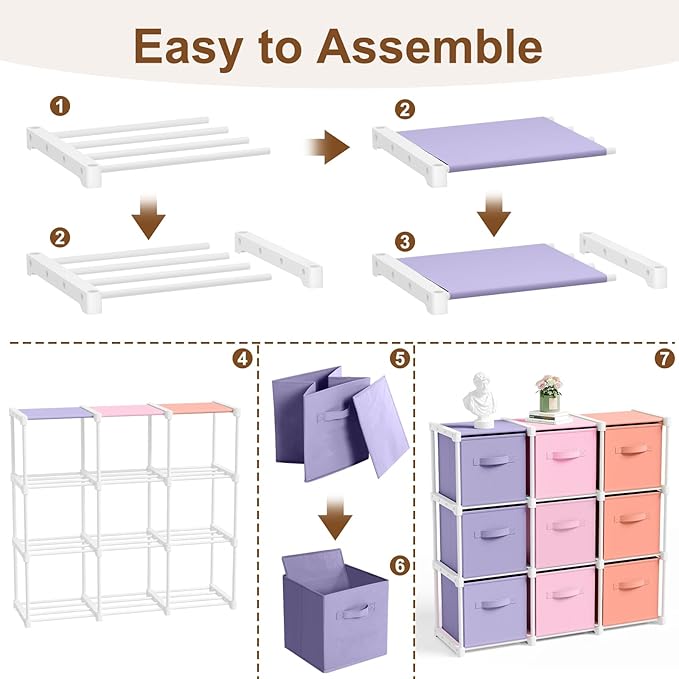 9 Cube Storage Organizer with Shelf Back to School Boxes 11 Inch Toy Storage Bins Closet Organizers Drawers Fabric Dresser fo