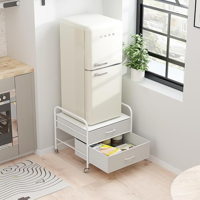 WAYTRIM Mini Fridge Stand with Storage, Kitchen Fridge Stand Mini Fridge Organizer Stand for Dorms Refrigerator Stand with Me