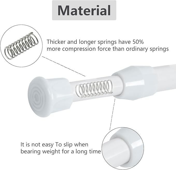 2Pcs Spring Tension Curtain Rod, Adjustable Curtain Rods 28-48 inch, Spring Loaded Curtain Rods No Drilling Extension Rod, (W