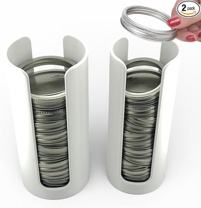 Mason Jar Lid Organizer | White Plastic Lid Storage Rack for Wide & Regular Mouth Mason Jars | Stackable Countertop & Cabinet Organizer | Fits Metal & Plastic Canning Lids